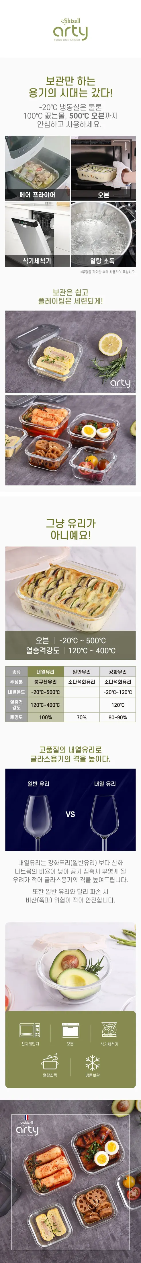 쉬젤 아티 전자레인지 내열용기 직사각 3종세트, 1050ml, 3개입, 1개 상세 이미지 2