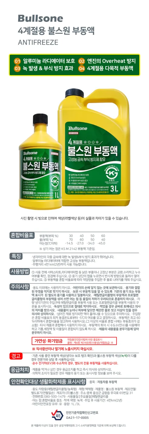 불스원 4계절용 부동액, 3L, 2개 상세 이미지 1