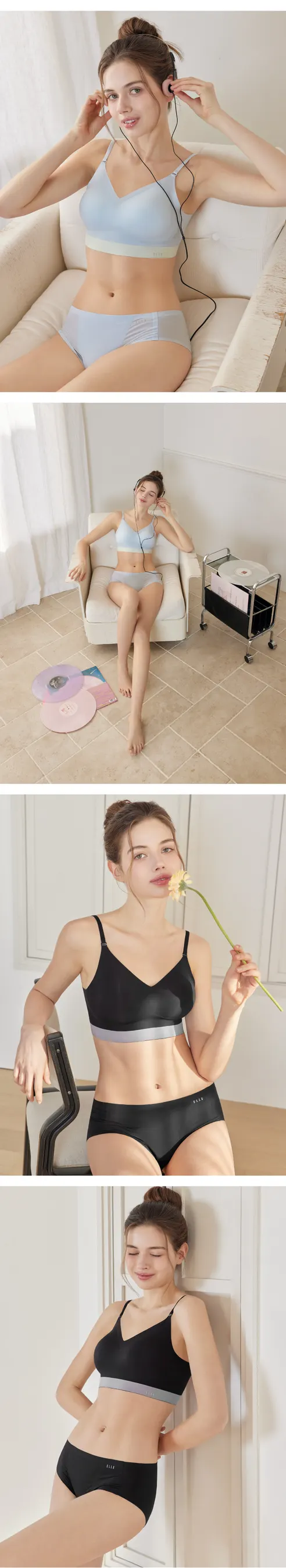 엘르 이너웨어 에어리 컴포트핏 심리스 브라 팬티 세트, 블랙, S90 상세 이미지 11