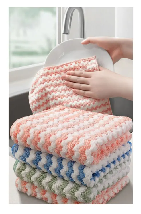 프리미엄 극세사 코랄벨벳 행주, W 줄무늬형, 색상랜덤, 대형, 25cm, 50개 상세 이미지 24