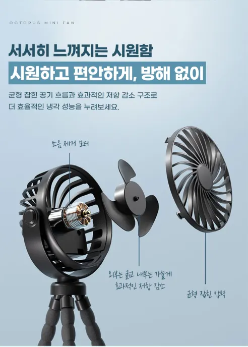 문어 미니선풍기, 블랙, 1개 상세 이미지 7