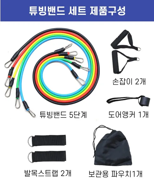 홈트인 멀티 튜빙밴드 세트 홈트레이닝기구, 1세트 상세 이미지 6
