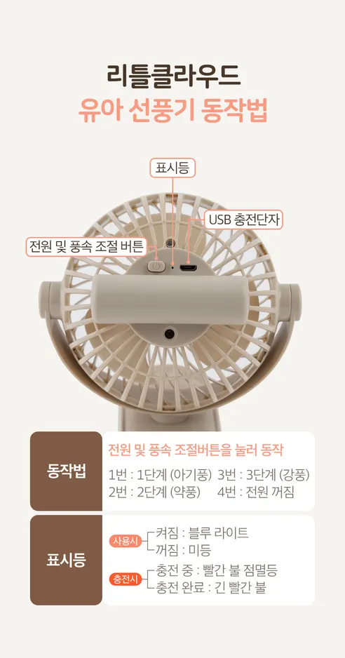 리틀클라우드 유모차 선풍기, 샌드베이지, 1개 상세 이미지 13