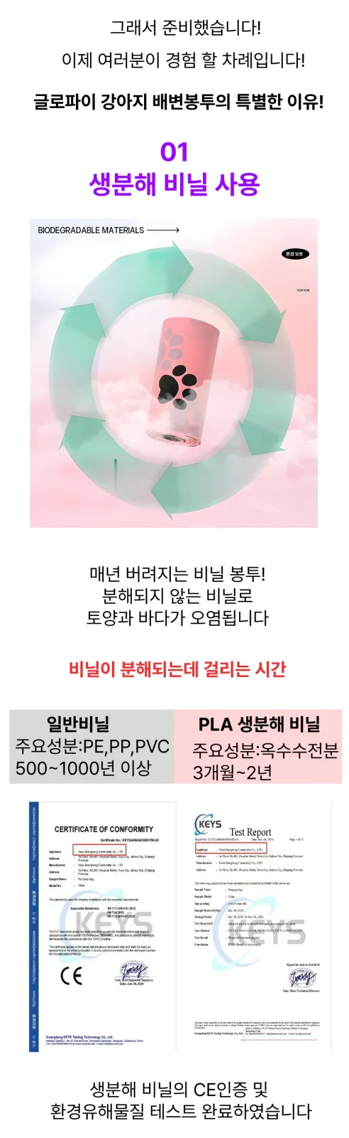 글로파이 강아지 배변봉투 리필 생분해 케이스, 300개입, 1세트 상세 이미지 3