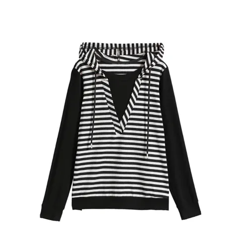 페이크 단가라 블랙 후드 긴팔 티, 블랙, FREE, 1개 상세 이미지 11