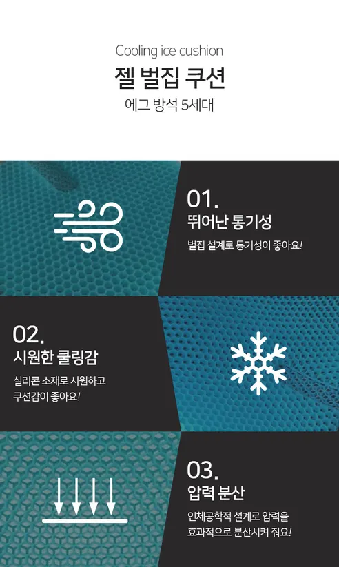 에코벨 젤 벌집 쿠션 아이스쿠션 에그 방석 5세대, 강호동 쿨 젤 방석, 43x41x2.5cm 상세 이미지 9