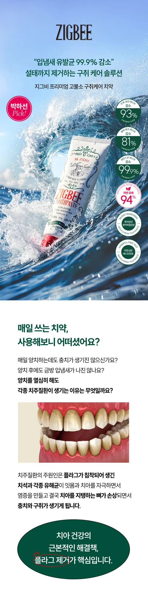 지그비 고불소 구취케어 치약, 아쿠아민트향, 117g, 4개 상세 이미지 2