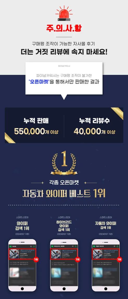 파이널카워시 파이널 하이브리드 와이퍼, 1세대, 450mm, 2개 + 1세대, 550mm, 2개 상세 이미지 5