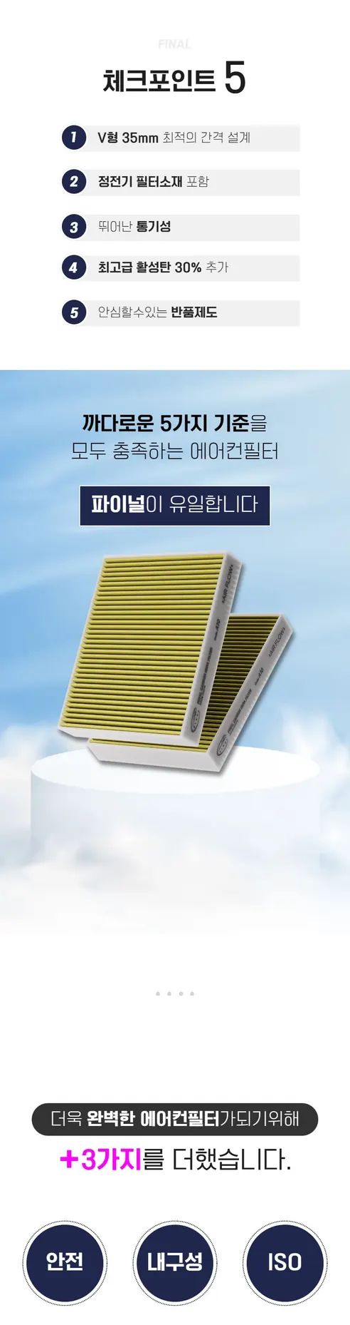 파이널 차량용 활성탄 헤파 에어컨 필터, A17, 3개입 상세 이미지 39