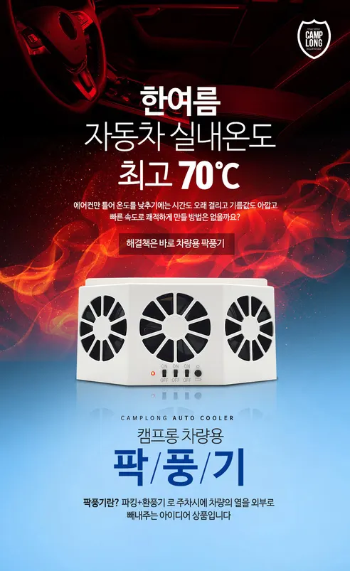 캠프롱 3구 차량용 태양광 써큘레이터 파킹환풍기, 화이트, 1개 상세 이미지 2