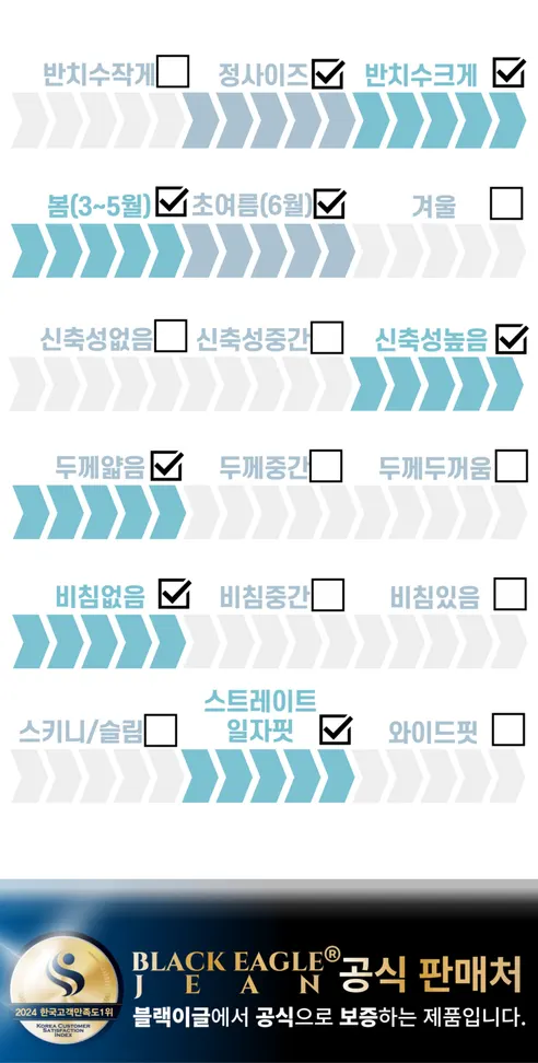 블랙이글 간절기용 스판 스트레이트핏 데님팬츠, 중청, 32, 1개 상세 이미지 2