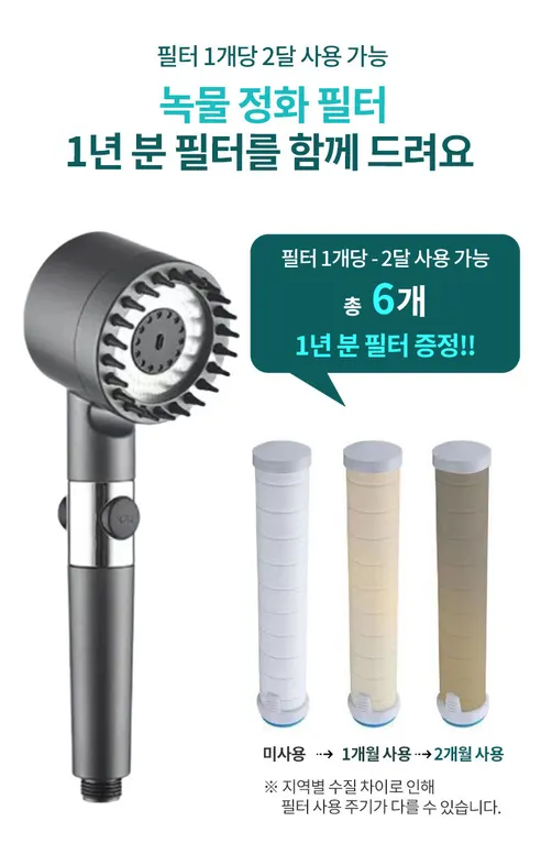 수압상승 두피 마사지 샤워기 헤드, 그레이, 1개 + 필터, 6개 상세 이미지 5