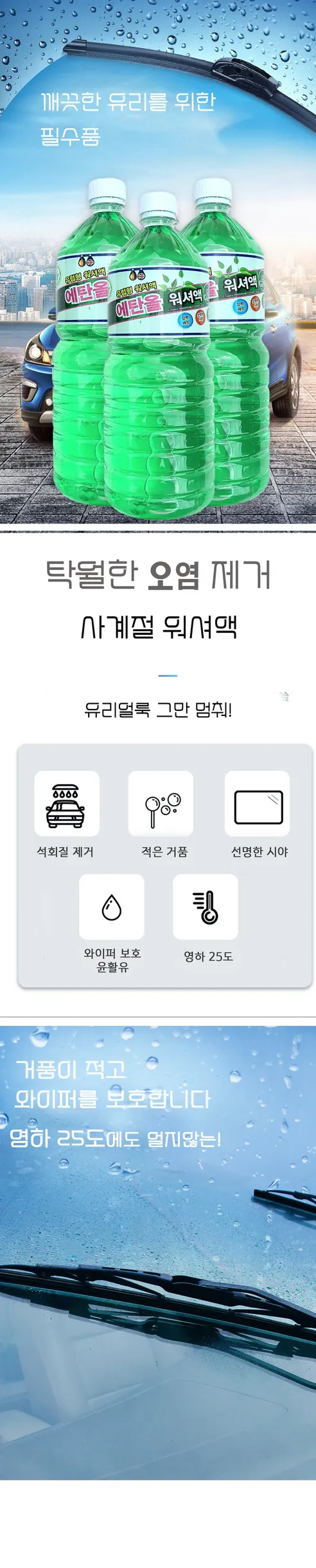 탑크린 에탄올 워셔액 사계절, 1.8L x 3개 상세 이미지 2
