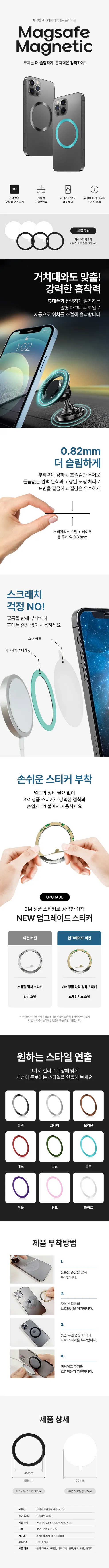 맥세이프 자석 스티커 3개 세트, 보호 스티커 3장, 블랙, 1개 상세 이미지 1