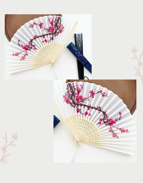 대나무 전통 접이식 부채, 홍매화, 2개 상세 이미지 7