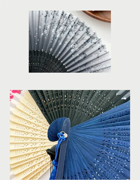 대나무 전통 접이식 부채, 홍매화, 2개 상세 이미지 11