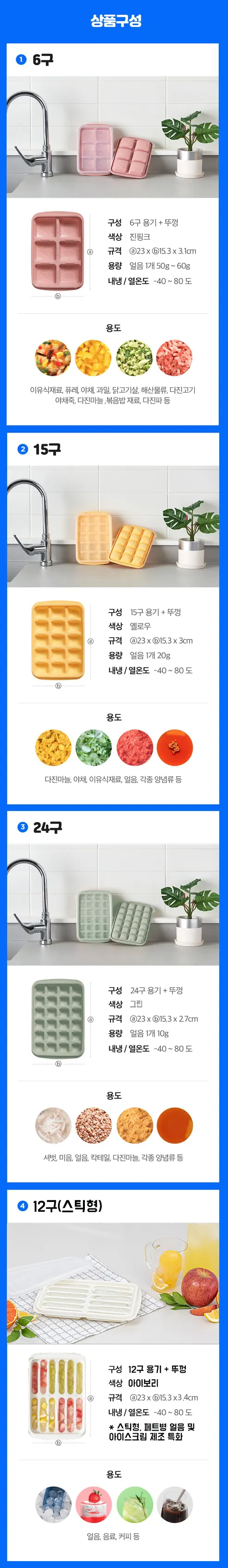 1+1 이유식 큐브 보관 용기, 큐브 아이보리12구+큐브 아이보리12구, 250ml, 1개 상세 이미지 7