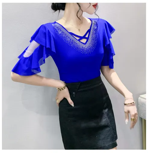 여성 라인댄스복 상의, 블루, 2XL, 1개 상세 이미지 5