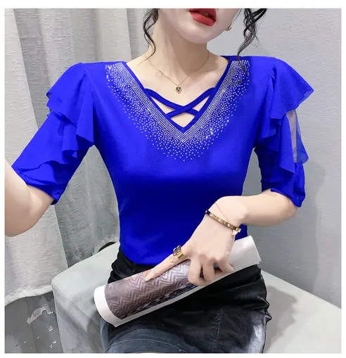 여성 라인댄스복 상의, 블루, 2XL, 1개 상세 이미지 4