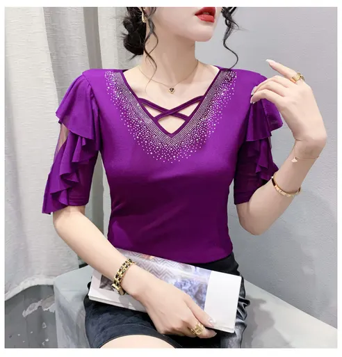여성 라인댄스복 상의, 블루, 2XL, 1개 상세 이미지 9