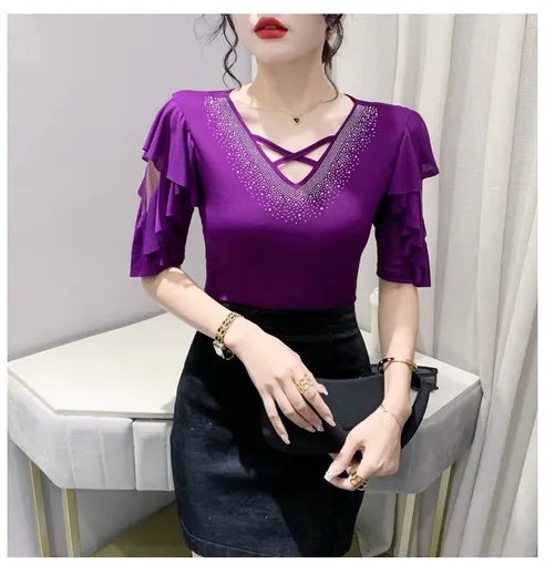 여성 라인댄스복 상의, 블루, 2XL, 1개 상세 이미지 11