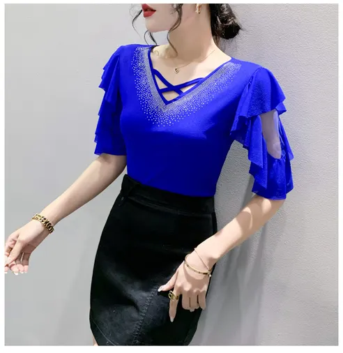 여성 라인댄스복 상의, 블루, 2XL, 1개 상세 이미지 8