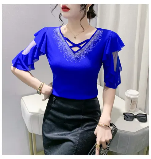 여성 라인댄스복 상의, 블루, 2XL, 1개 상세 이미지 7