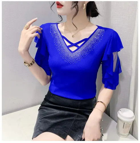 여성 라인댄스복 상의, 블루, 2XL, 1개 상세 이미지 2