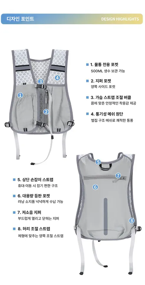 유니케이 러닝 조끼, 그레이, 프리, 1개 상세 이미지 8