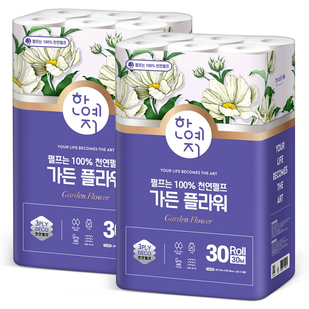 한예지 가든 플라워 3겹 천연펄프 화장지, 30m, 30롤, 2팩 상품 이미지