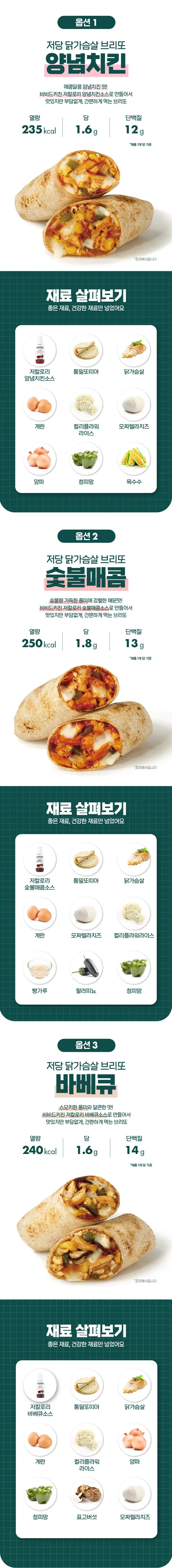 비비드키친 저당 브리또, 치폴레 125g 2개 + 바베큐 125g 2개 + 숯불매콤 125g 2개, 6개 상세 이미지 3