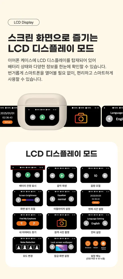 팬톤 ANC 노이즈캔슬링 터치스크린 오토 페어링 아이폰 호환 C타입 충전 무선 블루투스 이어폰 BT350A, 그레이, 1개 상세 이미지 5