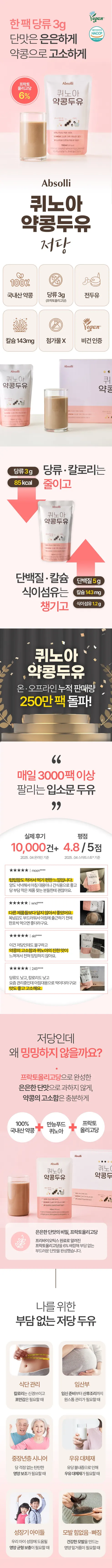 앱솔리 퀴노아 약콩 두유, 저당, 190ml, 40개 상세 이미지 2