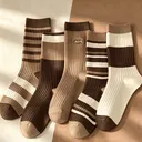 갓성비 브라운 중목 양말, 브라운 체크, FREE, 5켤레