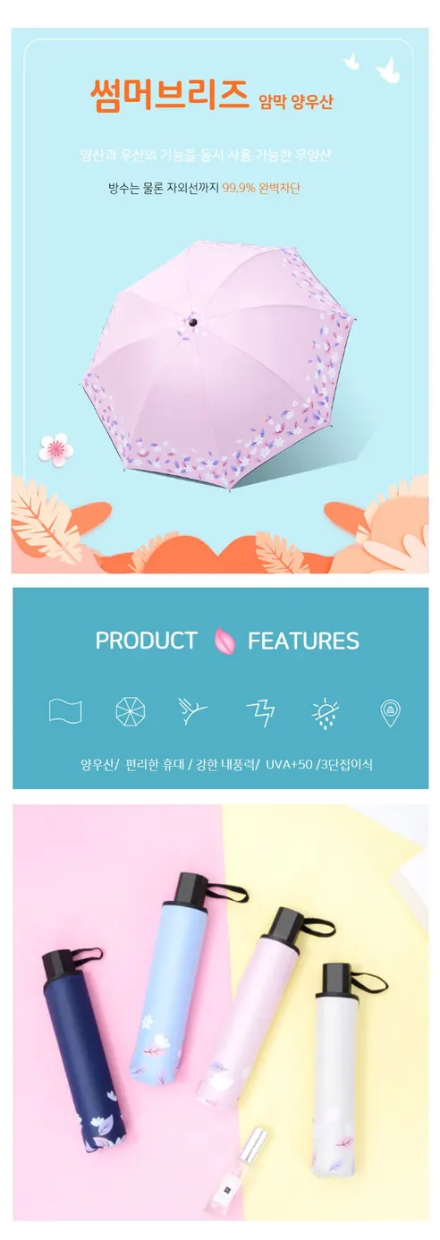 썸머브리즈 암막 양산 우산, 네이비, 1개 상세 이미지 1