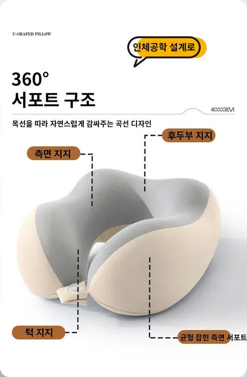 기내용 여행용 목베개, 라이트베이지, 26x28x12cm, 1개 상세 이미지 7