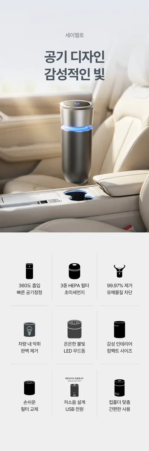 세이헬로 차량용 공기청정기, SAYCLEAR-2573, 아르고블랙, 1개 상세 이미지 17