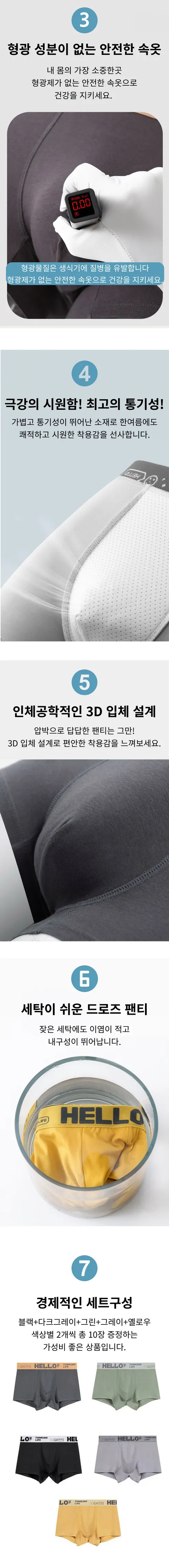 남성팬티 10장 세트, 혼합, 110, 1세트 + 휴대용 속옷 파우치, 2개 상세 이미지 2