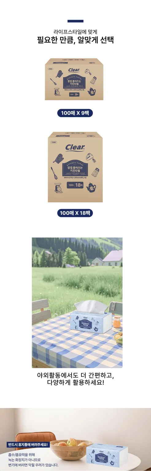 클리어 키친타월, 100매, 3겹, 18팩 상세 이미지 10