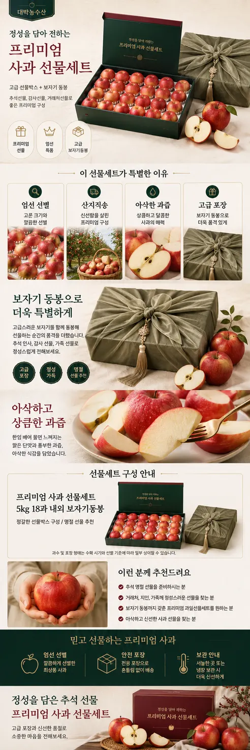 대박농수산 정성담은 사과 선물세트, 보자기동봉, 5kg, 1박스 상세 이미지 3