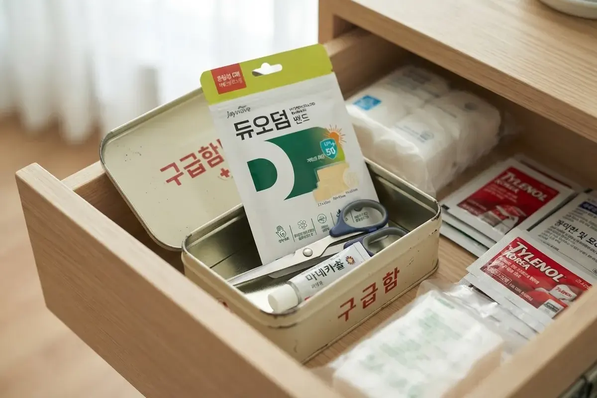 서랍 안 구급함에 정리된 밴드 상자